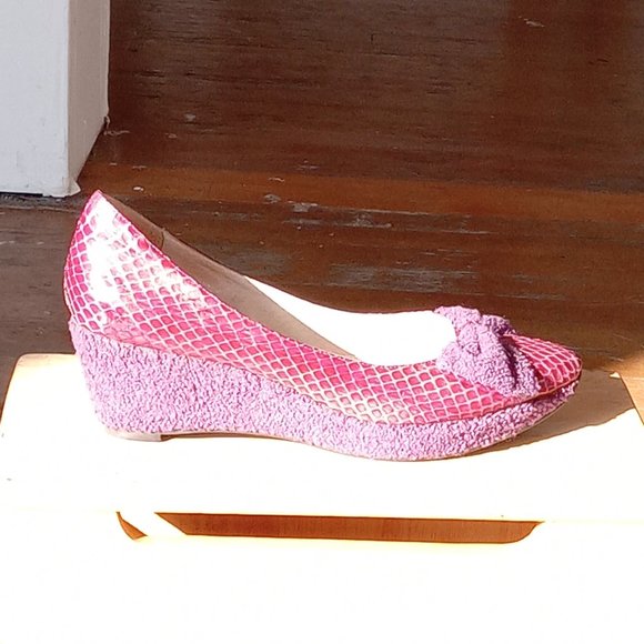 Purple leather snake skin and fabric bow platforms - Picture 6 of 9